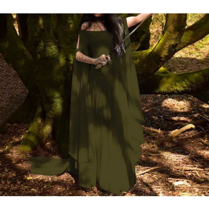 wish New party Long Sleeve Crewneck Belt Women Dress Halloween Women's Long Dress