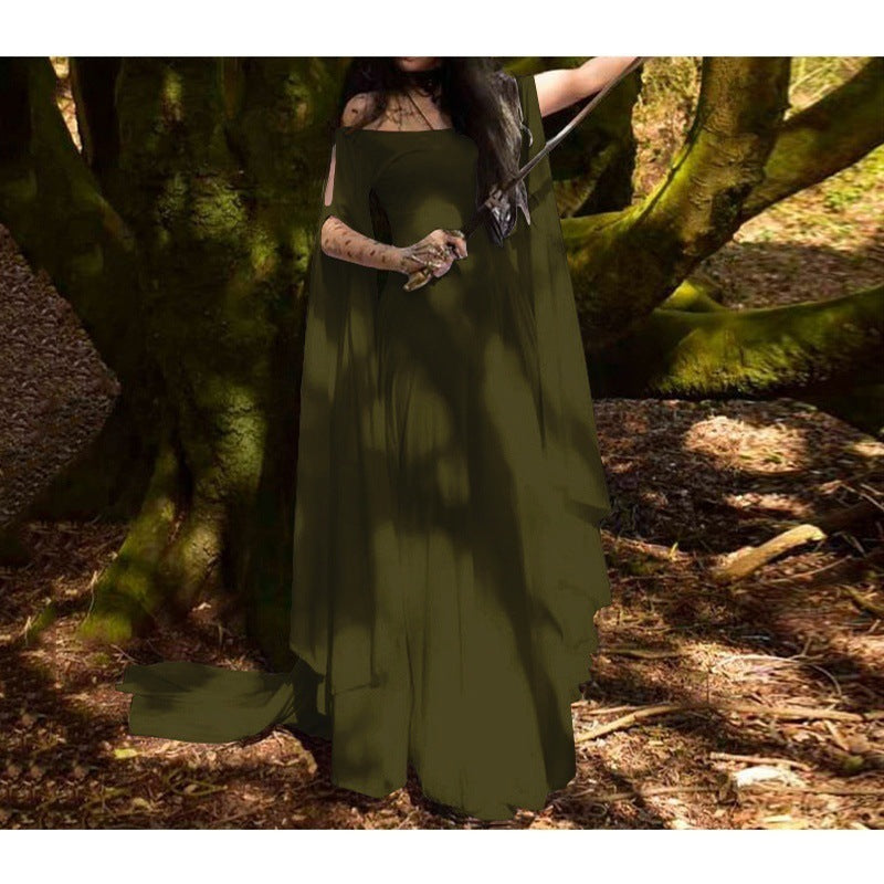 wish New party Long Sleeve Crewneck Belt Women Dress Halloween Women's Long Dress