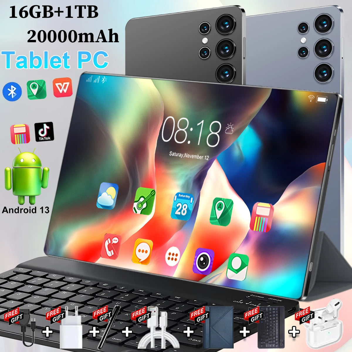 Offerta Speciale Tablet PC Android 13.0 5G da 10,36 Pollici, Batteria Grande da 20000mAh, 16GB RAM, 1TB ROM, 14 Core, Funzione di Chiamata Telefonica, Pacchetto Completo di Accessori, Spedizione Gratuita