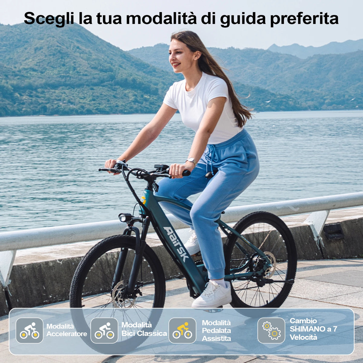 Bicicletta Elettrica da Montagna 26' per Adulti, Motore Brushless 250W, Batteria 36V 10Ah 468Wh, Autonomia fino a 40 Miglia, E-Bike 25km/h 7 Velocità, Sospensione Anteriore, Sblocco NFC