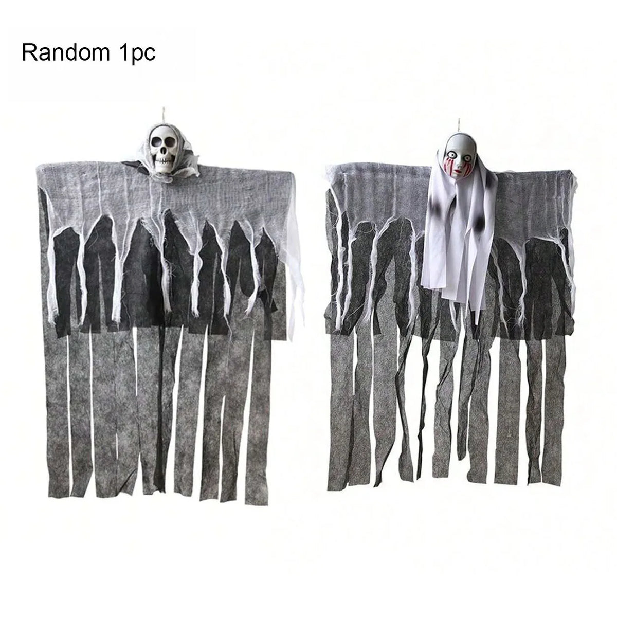 Halloween Hanging Skeleton Ghost Decor Black White Gauze Skull Ghost Ornaments Haunted House Yard Door Window Horror Party Props