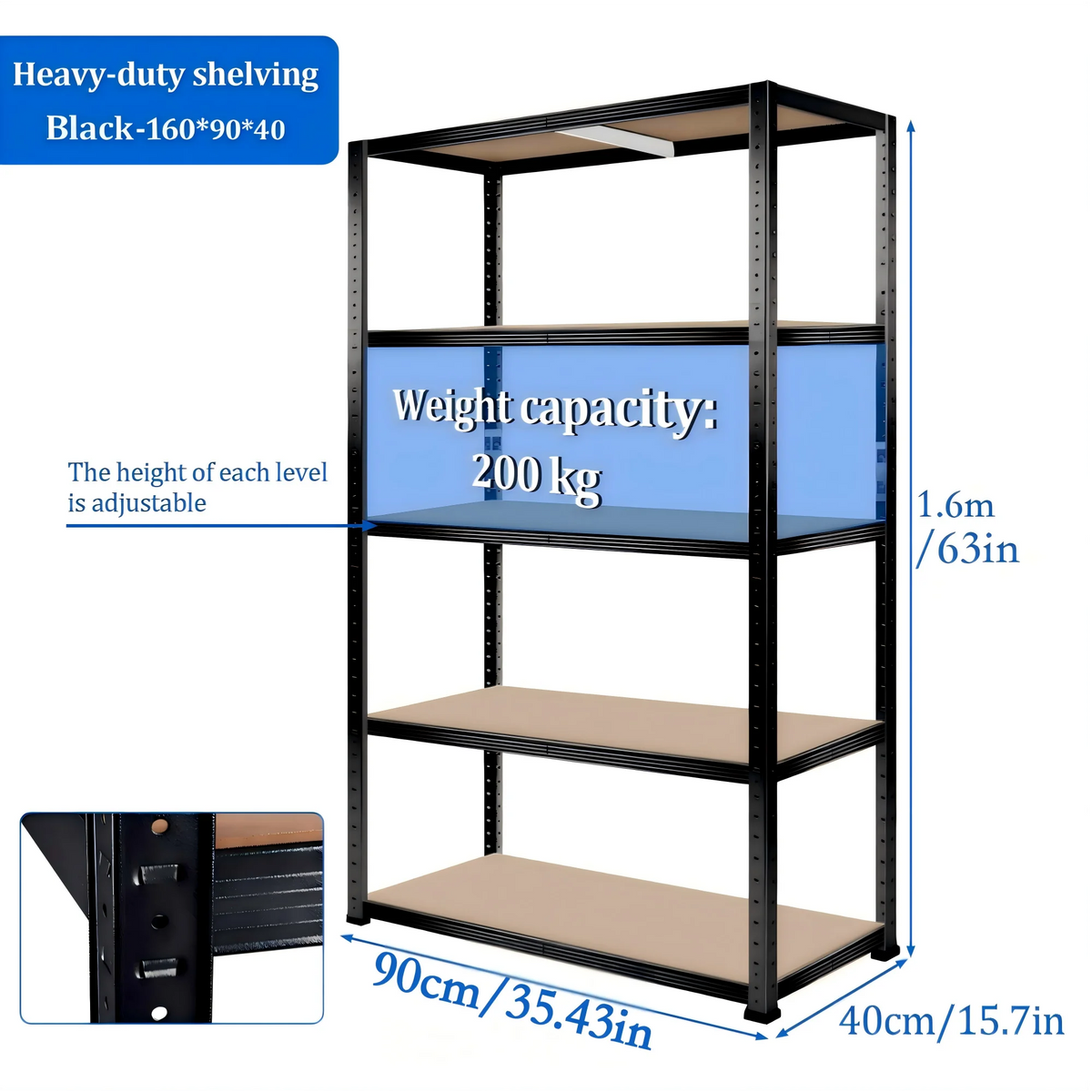 5-Tier Heavy Duty Metal Shelving Unit, 500kg Load Capacity Boltless Design, Freely Split Structure, Adjustable MDF Layer Height, Large Size Multipurpose Storage Rack Ideal for Warehouse Garage Kitchen Bedroom Office Basement