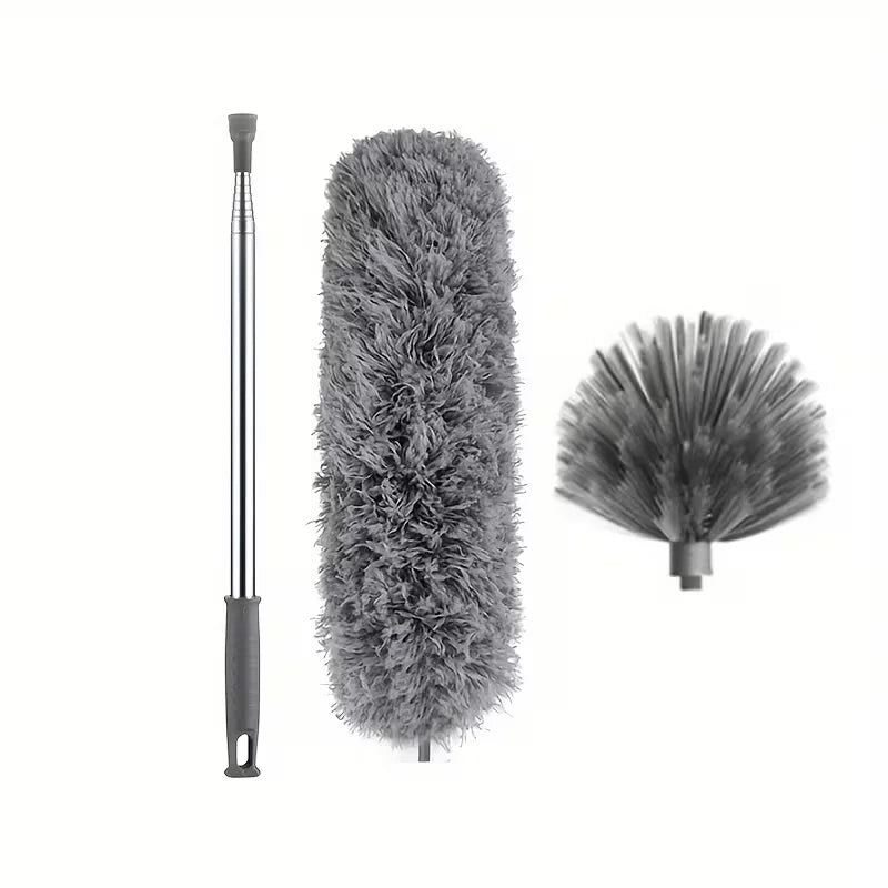 Spolverino estensibile per ragnatele con asta leggera in alluminio e manico in acciaio inox - Setole di media rigidità per pulizie professionali