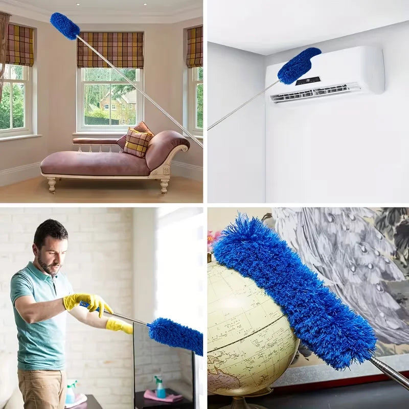 Extendable Cobweb Duster with Lightweight Aluminum Pole & Stainless Steel Handle - Medium-Stiff Bristles for Commercial Cleaning