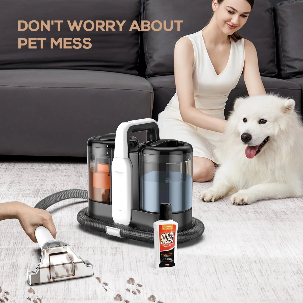 Teendow C5 Carpet Cleaner & Vacuum,  500W Powerful Pet Hair Removal, 1500ml Tank for Carpets, Sofas, Car Interior Cleaning