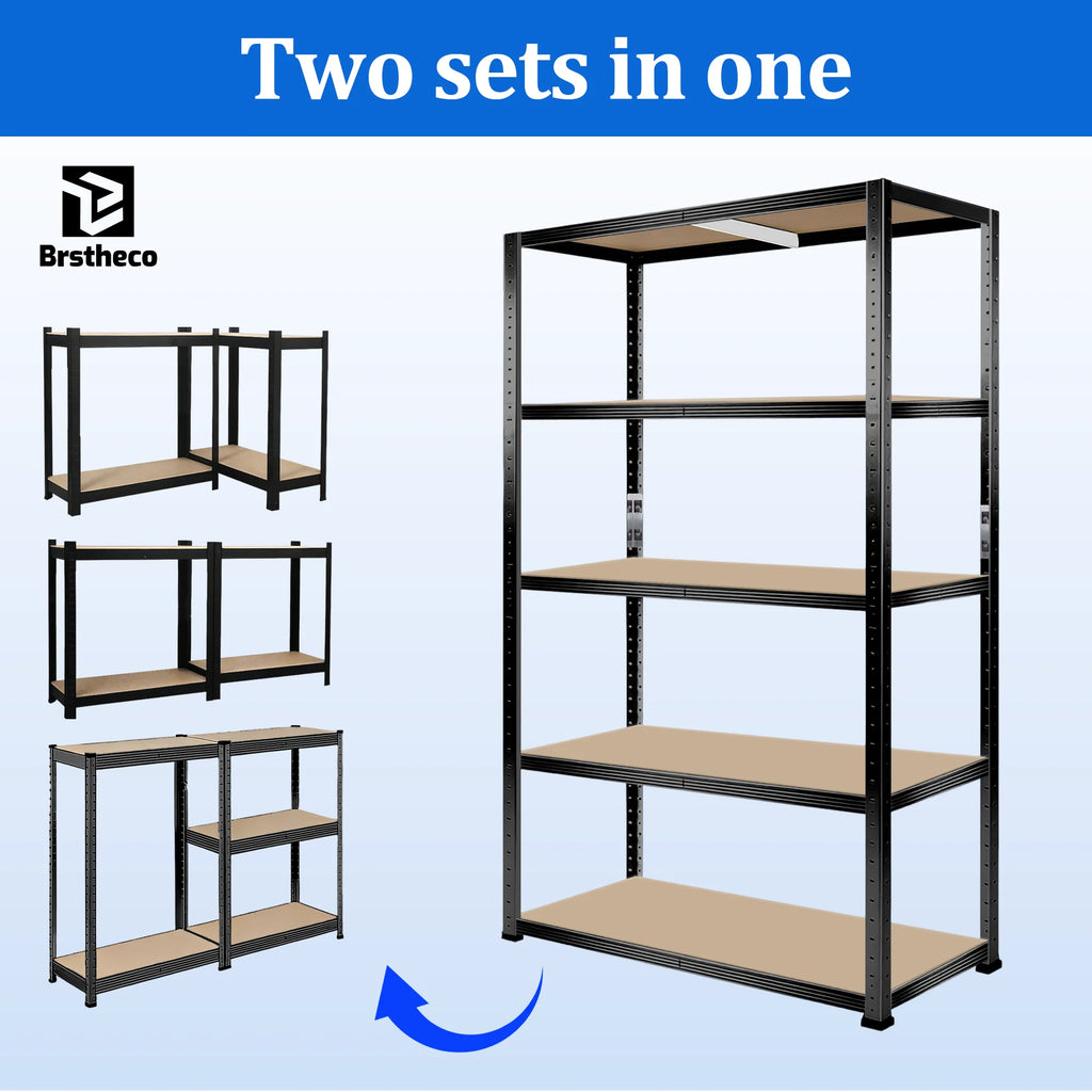 5-Tier Heavy Duty Metal Shelving Unit, 500kg Load Capacity Boltless Design, Freely Split Structure, Adjustable MDF Layer Height, Large Size Multipurpose Storage Rack Ideal for Warehouse Garage Kitchen Bedroom Office Basement