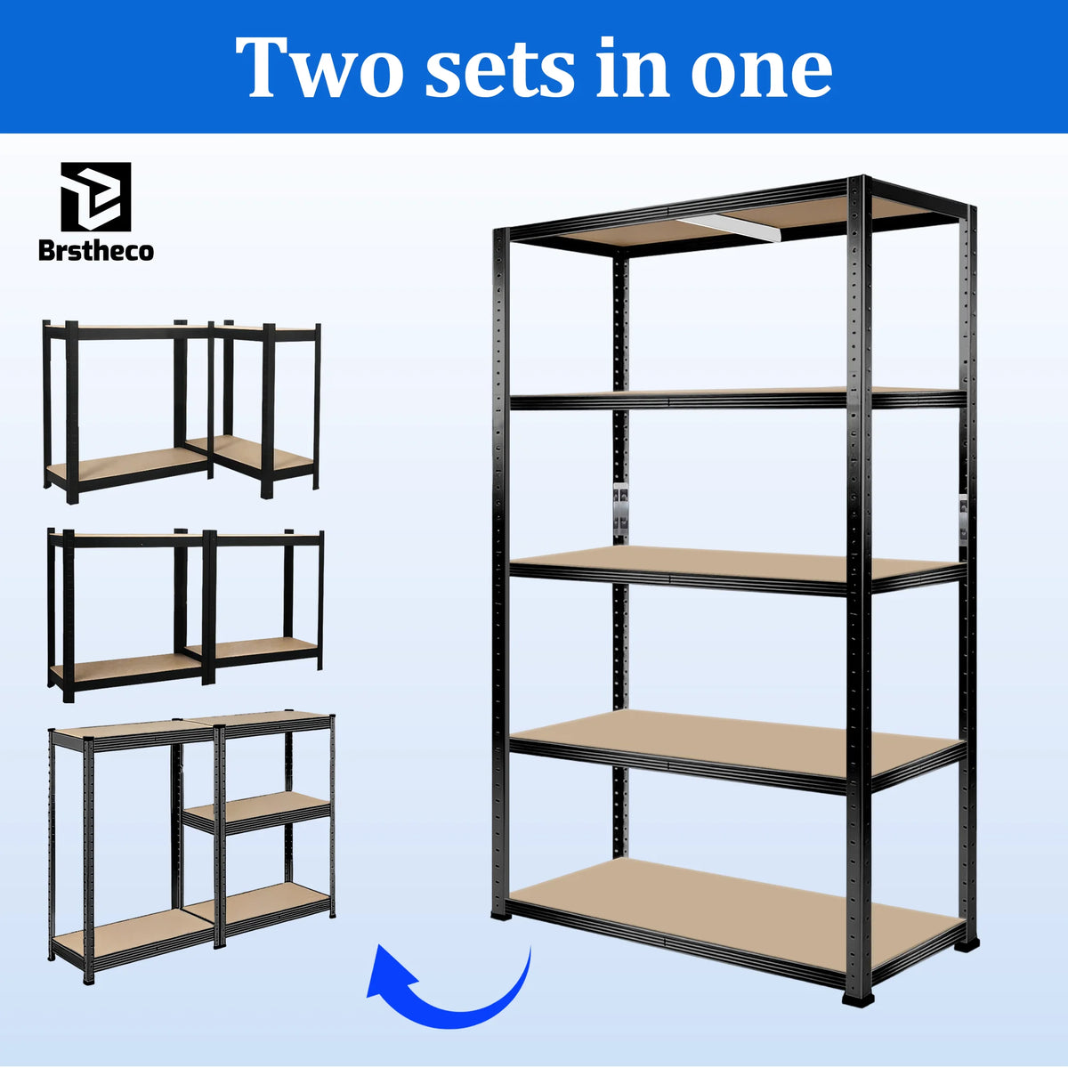 5-Tier Heavy Duty Metal Shelving Unit, 500kg Load Capacity Boltless Design, Freely Split Structure, Adjustable MDF Layer Height, Large Size Multipurpose Storage Rack Ideal for Warehouse Garage Kitchen Bedroom Office Basement