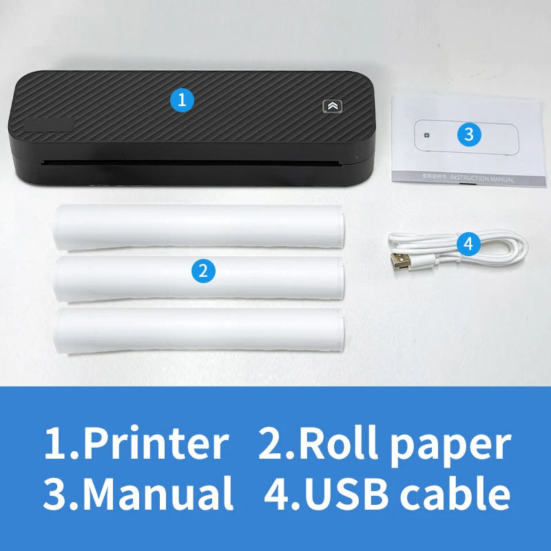 Stampante termica portatile A4 senza inchiostro, wireless Bluetooth per documenti PDF, Excel e Word, ideale per uso domestico, ufficio e scuola
