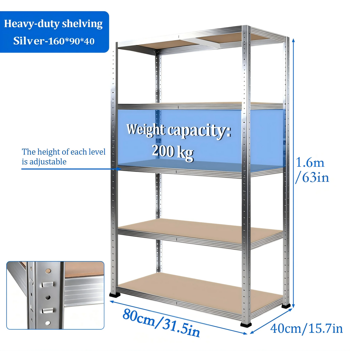 5-Tier Heavy Duty Metal Shelving Unit, 500kg Load Capacity Boltless Design, Freely Split Structure, Adjustable MDF Layer Height, Large Size Multipurpose Storage Rack Ideal for Warehouse Garage Kitchen Bedroom Office Basement