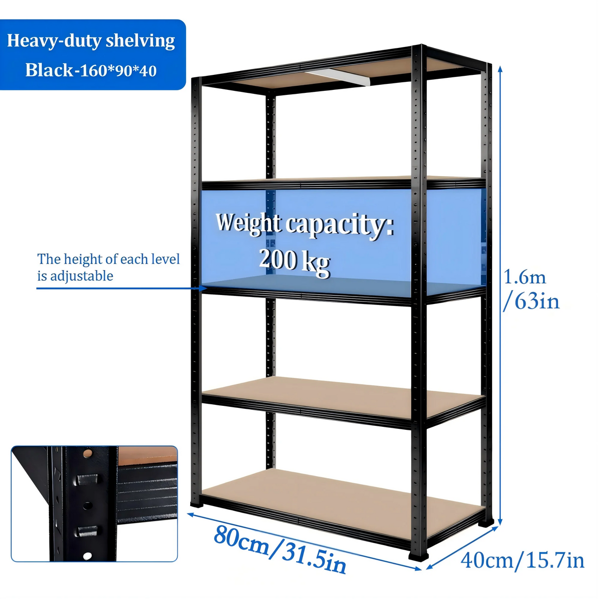 5-Tier Heavy Duty Metal Shelving Unit, 500kg Load Capacity Boltless Design, Freely Split Structure, Adjustable MDF Layer Height, Large Size Multipurpose Storage Rack Ideal for Warehouse Garage Kitchen Bedroom Office Basement