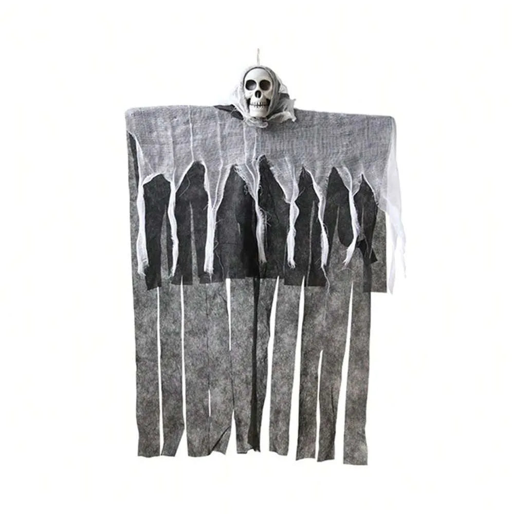 Halloween Hanging Skeleton Ghost Decor Black White Gauze Skull Ghost Ornaments Haunted House Yard Door Window Horror Party Props