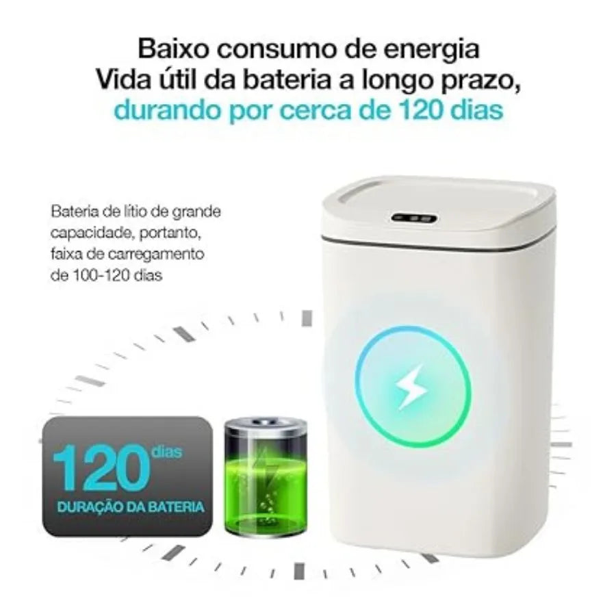 Lixeira 14 Litros Sensor Automático Toque Movimento Inteligente Banheiro Cozinha Quarto Impermeável Resistente à umidade