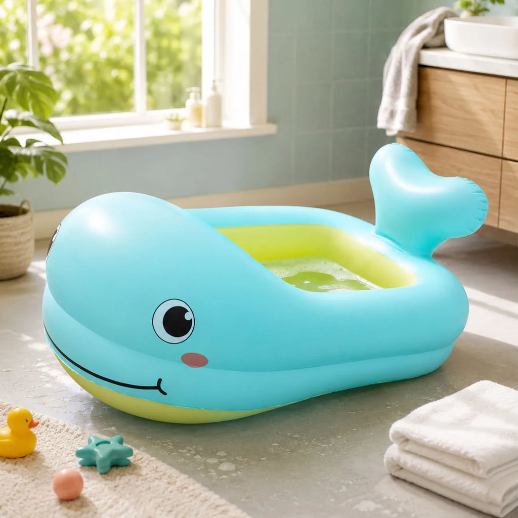 1PC Duck Inflatable Baby Bathtub,Foldable Non-Slip Shower Basin Mini Air Swimming Pool, Classic Yellow Ducky