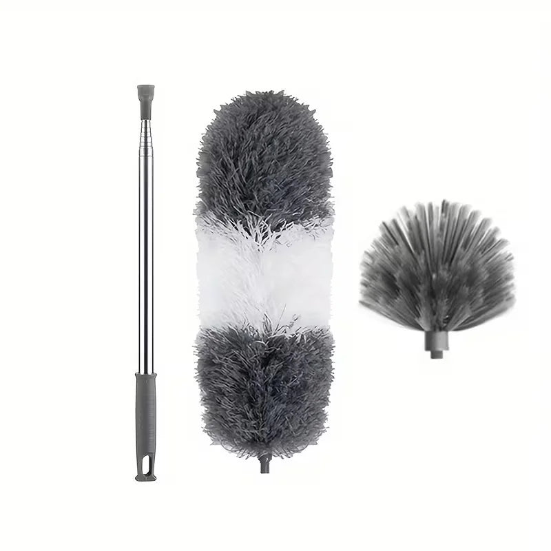Spolverino estensibile per ragnatele con asta leggera in alluminio e manico in acciaio inox - Setole di media rigidità per pulizie professionali