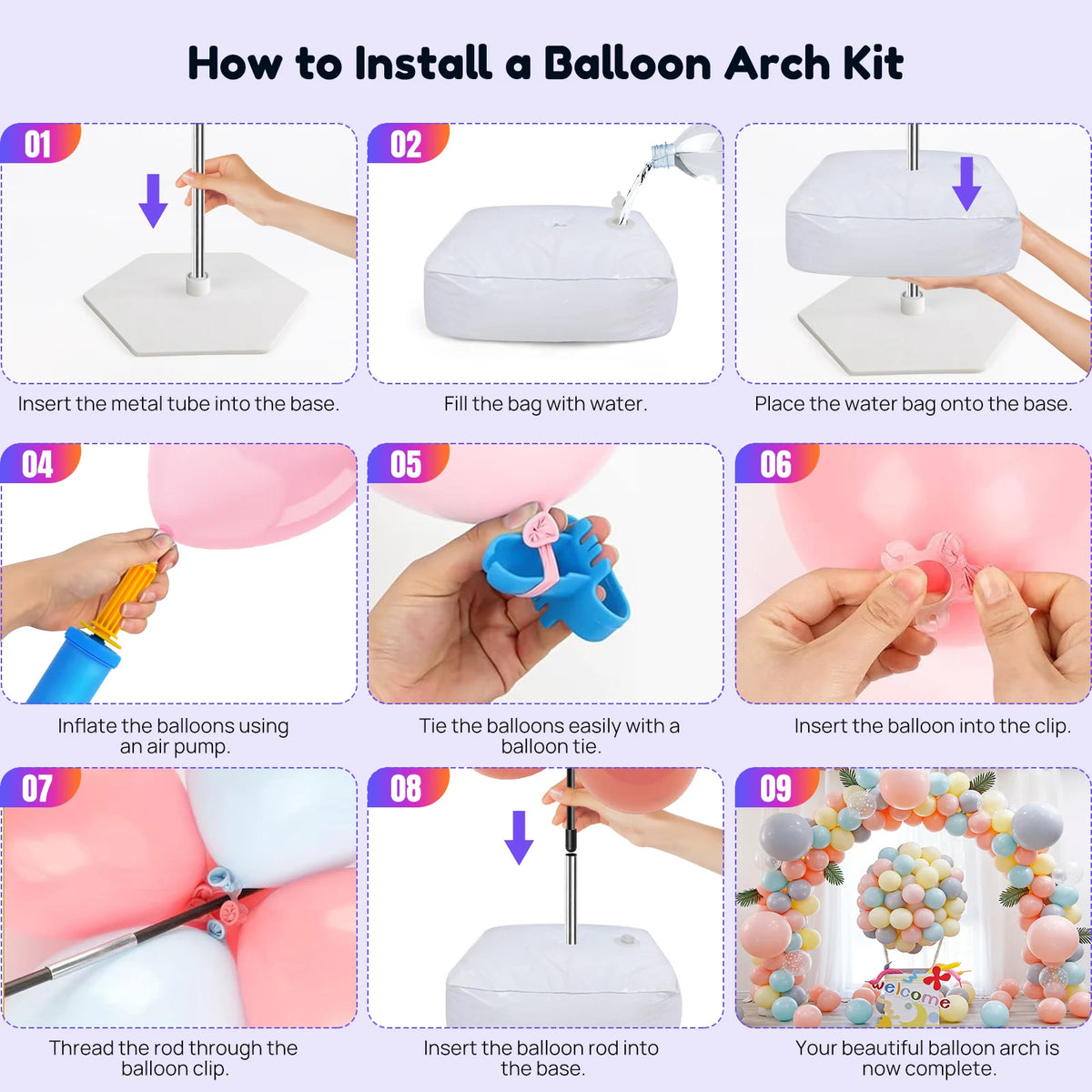 Balloon Stand Holder Adjustable Balloon Arch Kit with Base Half Arch Balloon Support For Birthday Wedding Party Baby Shower