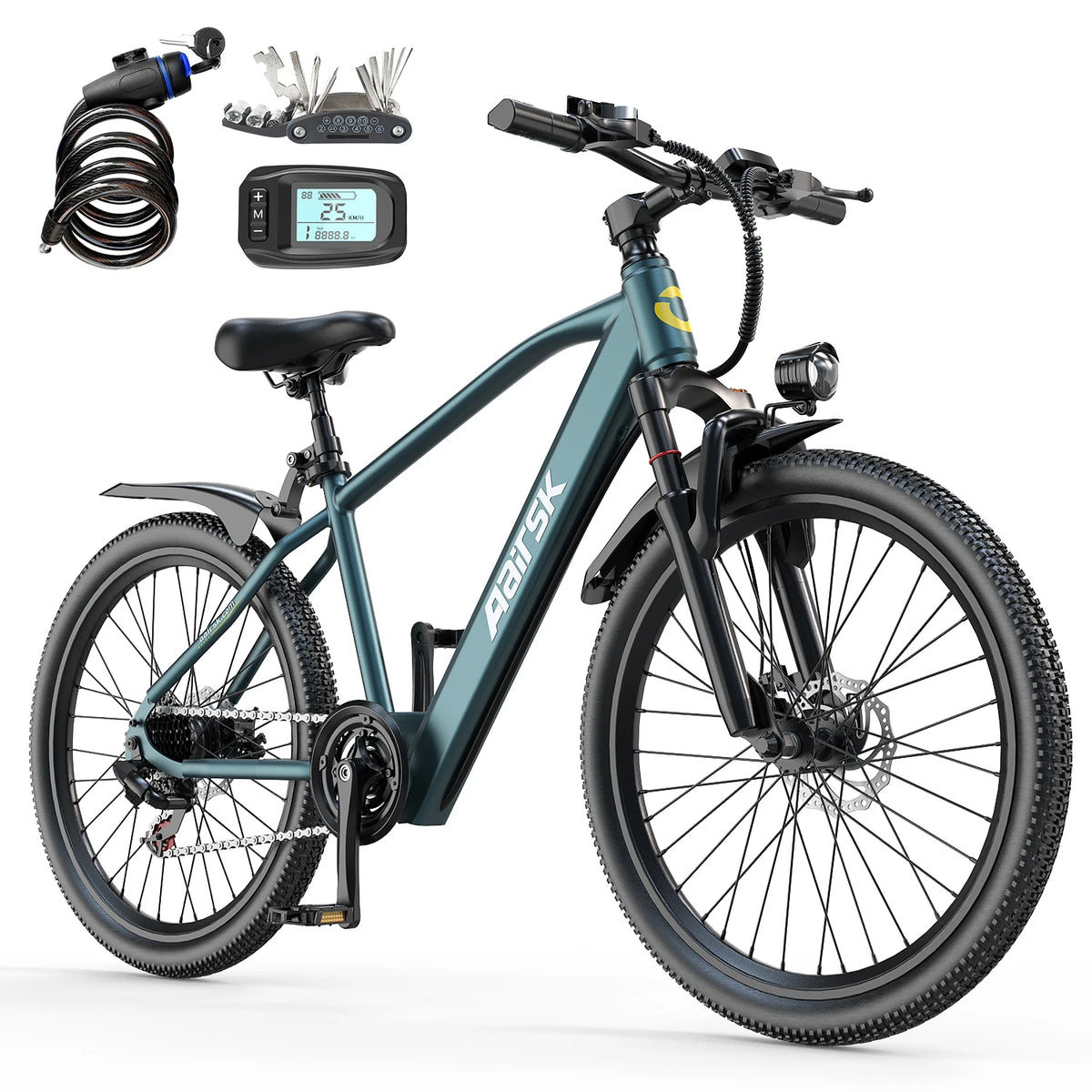 26" Electric Mountain Bike for Adults, 250W Brushless Motor, 36V 10Ah 468Wh Battery, Up to 40 Miles Range, 25km/h 7-Speed E-Bike, Front Suspension NFC Unlock