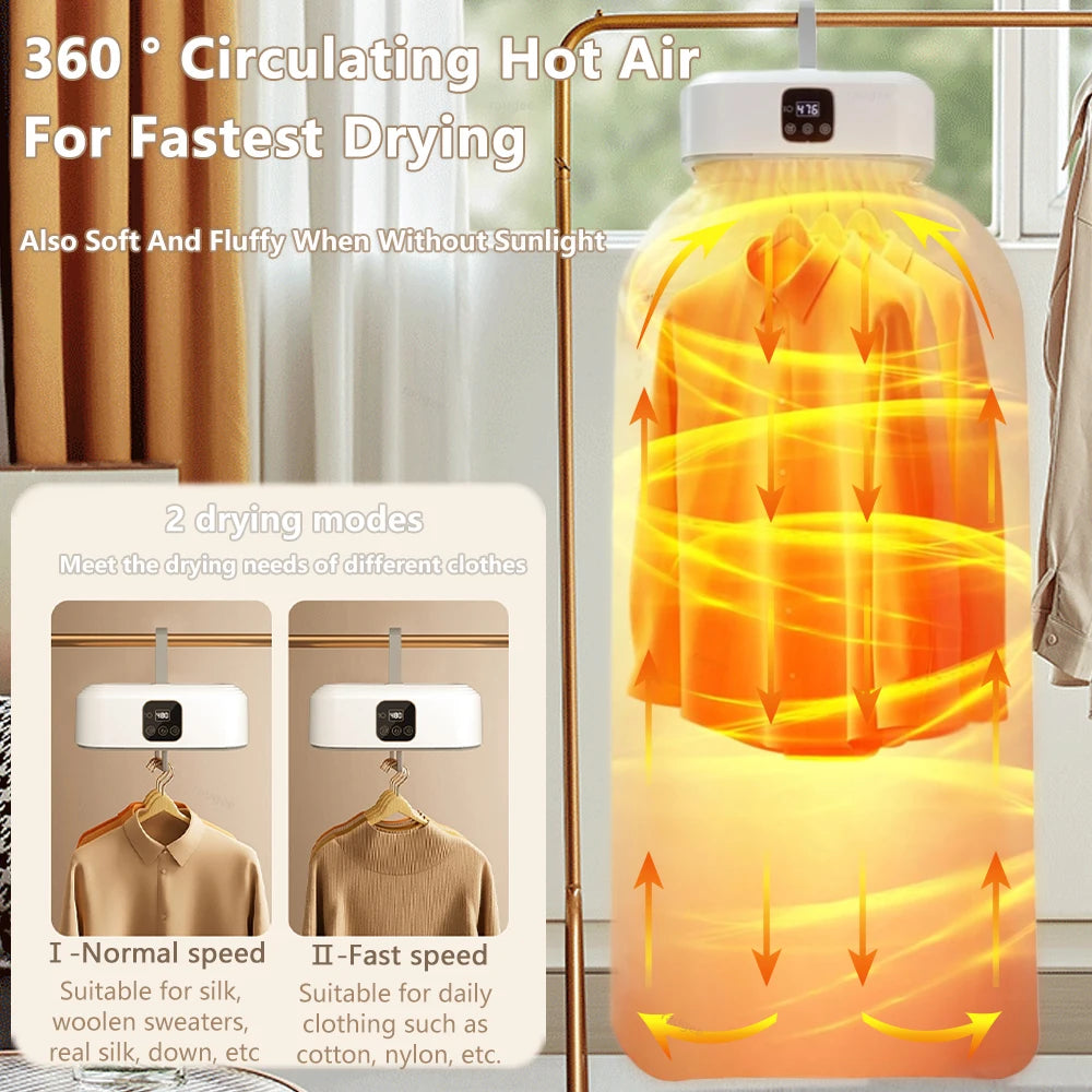 Portable Clothing Dryer Electric Portable Clothes Dryer Folding Portable Clothing Dryer UV Sterilization Foldable Laundry Dryer with Remote Control