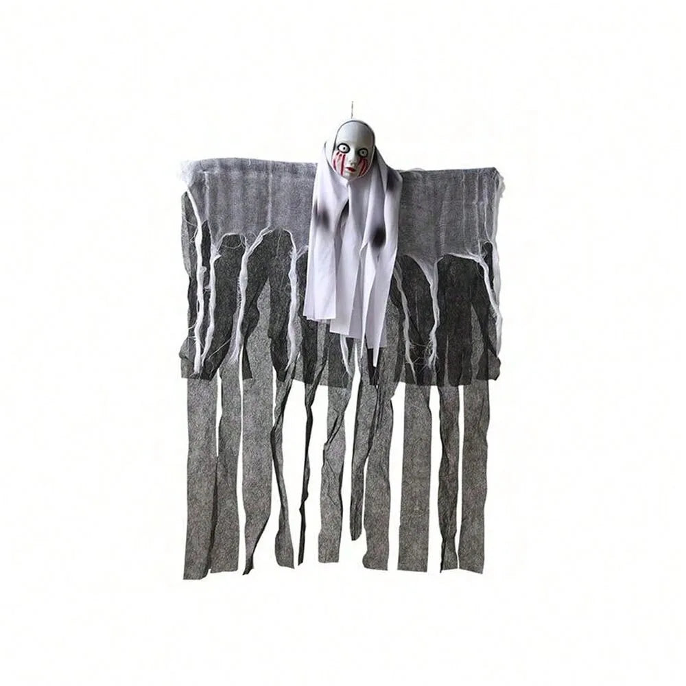 Halloween Hanging Skeleton Ghost Decor Black White Gauze Skull Ghost Ornaments Haunted House Yard Door Window Horror Party Props