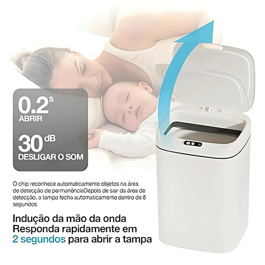 Lixeira 14 Litros Sensor Automático Toque Movimento Inteligente Banheiro Cozinha Quarto Impermeável Resistente à umidade