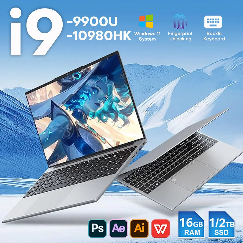 15.6' Windows 11 Laptop Computer Intel I9 10980HK/9900 16GB RAM 1TB SSD Notebook PC 4K HD Backlight Office Study Gaming Laptops