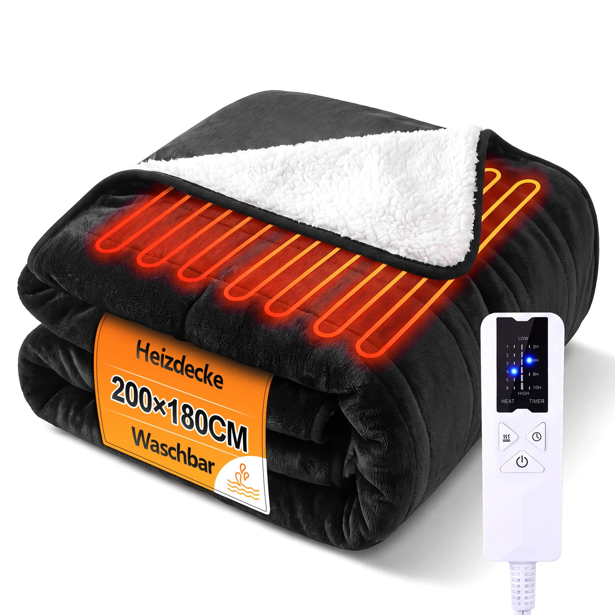 Electric Heated Underblanket 180 X 130 cm |   Soft Flannel & Sherpa |   6 Heating Levels + 10-Hour Timer |   Machine Washable |   With Overheating Protection