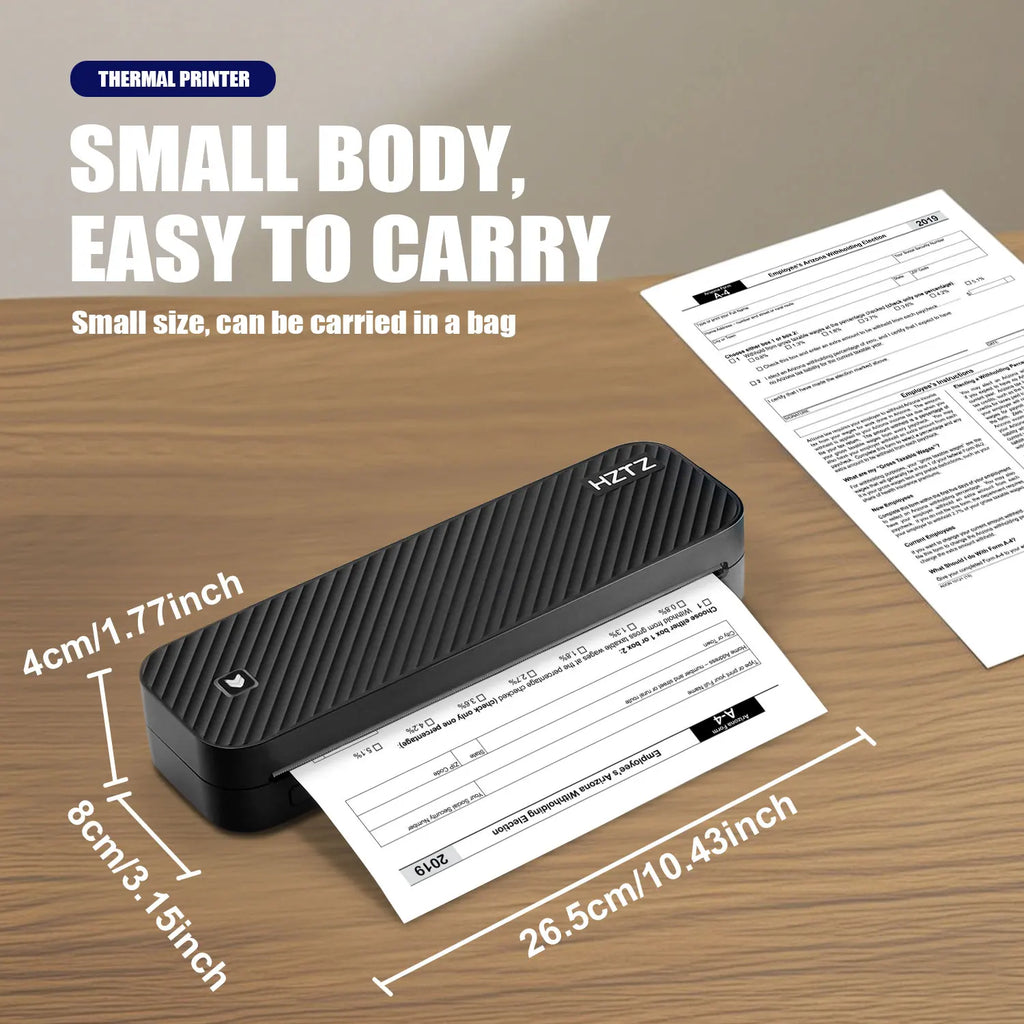 Stampante termica portatile A4 senza inchiostro, wireless Bluetooth per documenti PDF, Excel e Word, ideale per uso domestico, ufficio e scuola