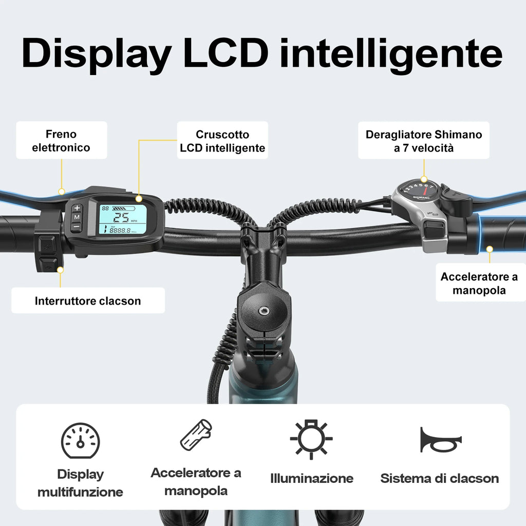 Bicicletta Elettrica da Montagna 26' per Adulti, Motore Brushless 250W, Batteria 36V 10Ah 468Wh, Autonomia fino a 40 Miglia, E-Bike 25km/h 7 Velocità, Sospensione Anteriore, Sblocco NFC