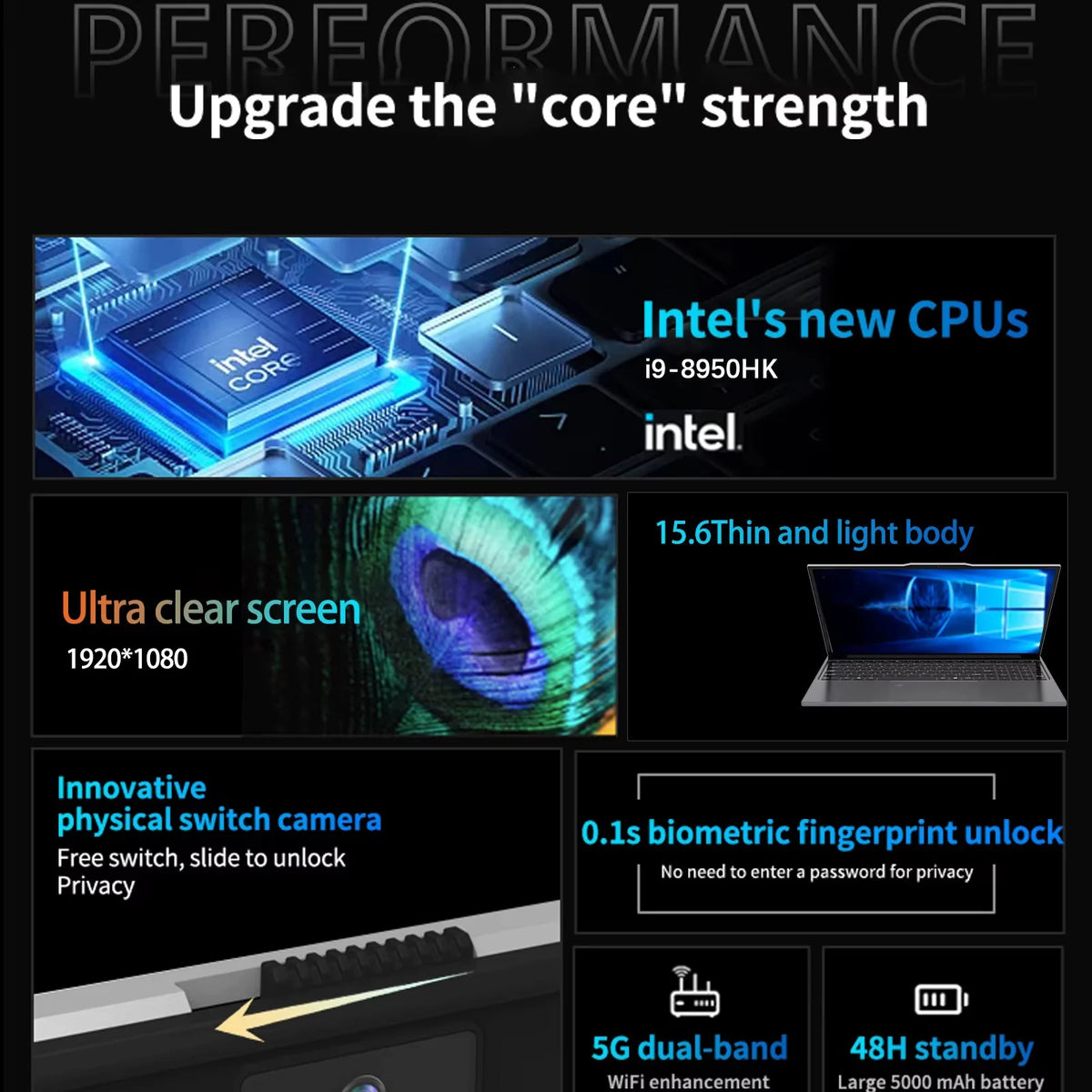 15.6' Windows 11 Laptop Computer Intel I9 10980HK/9900 16GB RAM 1TB SSD Notebook PC 4K HD Backlight Office Study Gaming Laptops