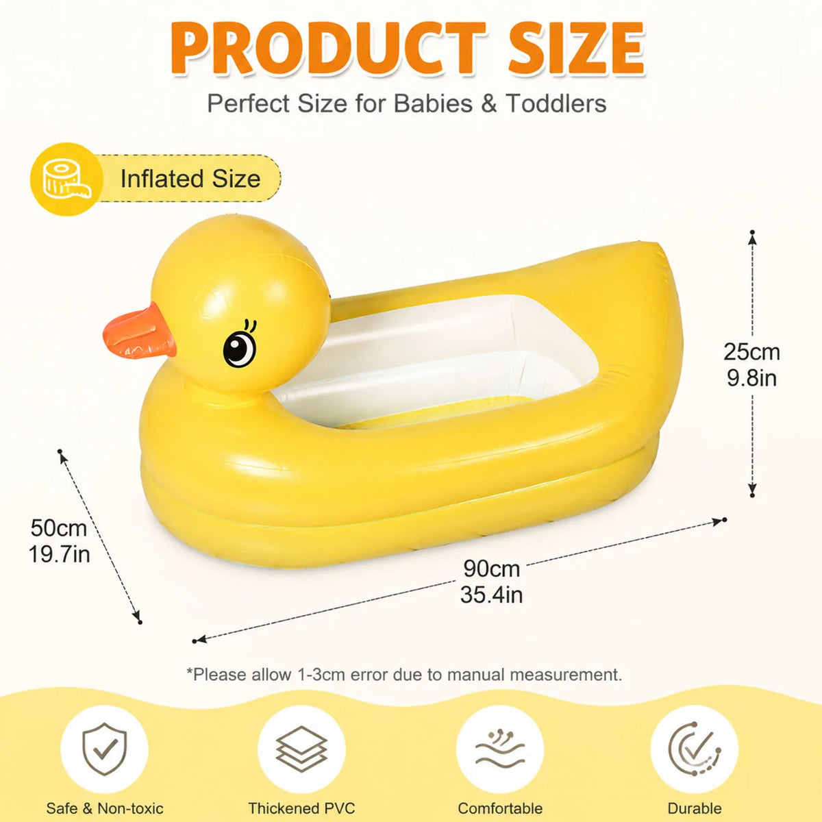 1PC Duck Inflatable Baby Bathtub, Foldable Non-Slip Shower Basin Mini Air Swimming Pool, Classic Yellow Ducky