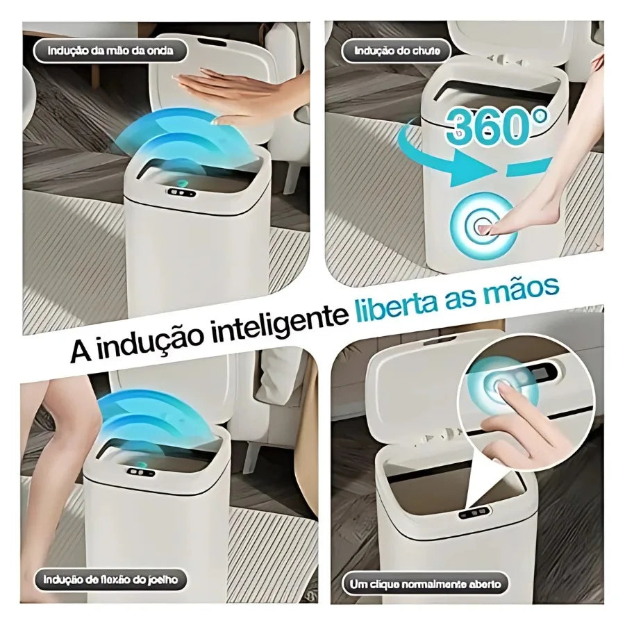 Lixeira 14 Litros Sensor Automático Toque Movimento Inteligente Banheiro Cozinha Quarto Impermeável Resistente à umidade