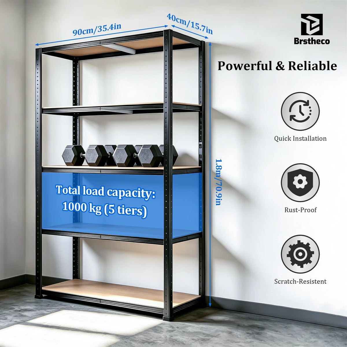 5-Tier Heavy Duty Metal Shelving Unit, 500kg Load Capacity Boltless Design, Freely Split Structure, Adjustable MDF Layer Height, Large Size Multipurpose Storage Rack Ideal for Warehouse Garage Kitchen Bedroom Office Basement