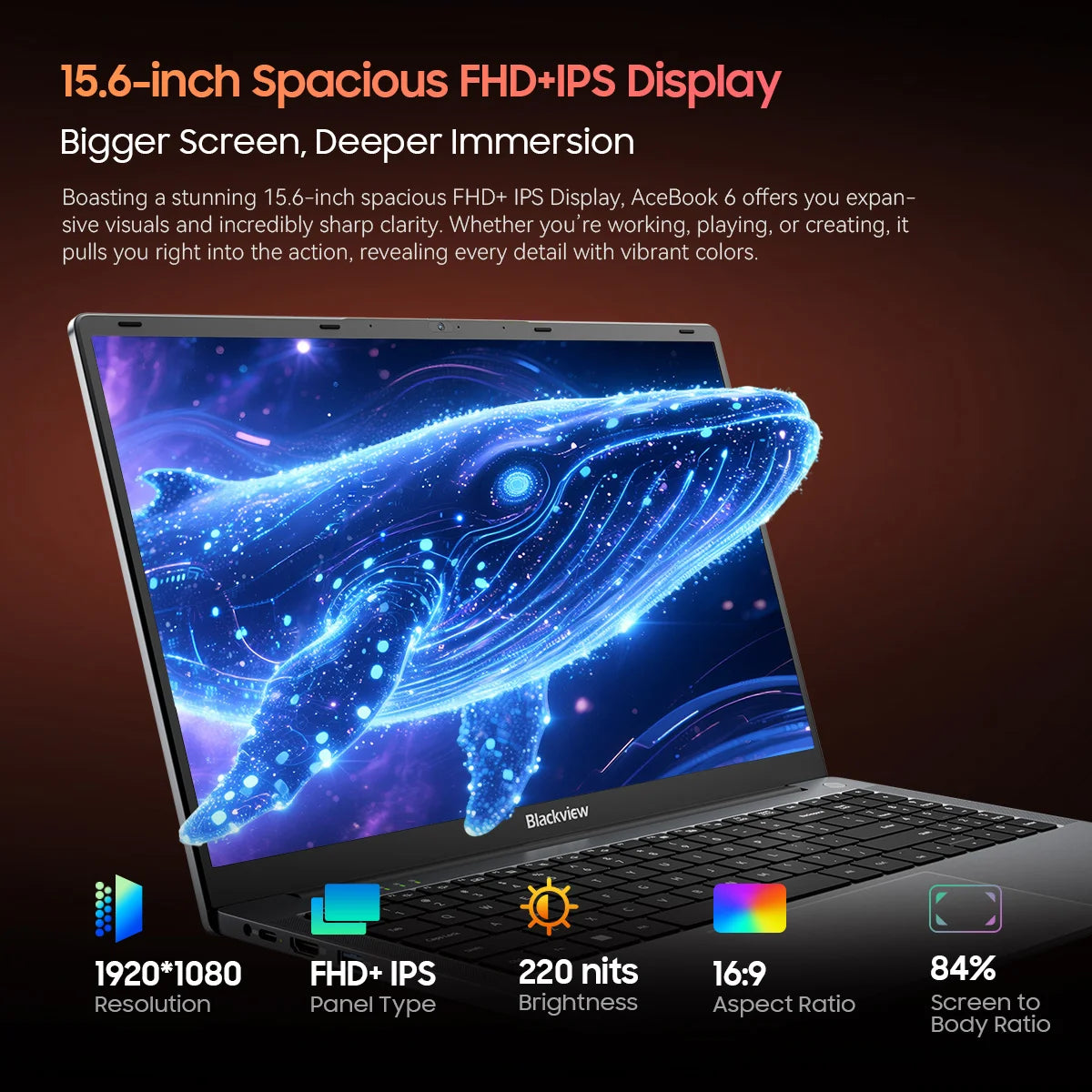 Blackview Acebook 6 Laptop Computer, 15.6” FHD IPS TÜV Screen Quad-Core N150, 16GB DDR4 256GB SSD, Desktop Notebook