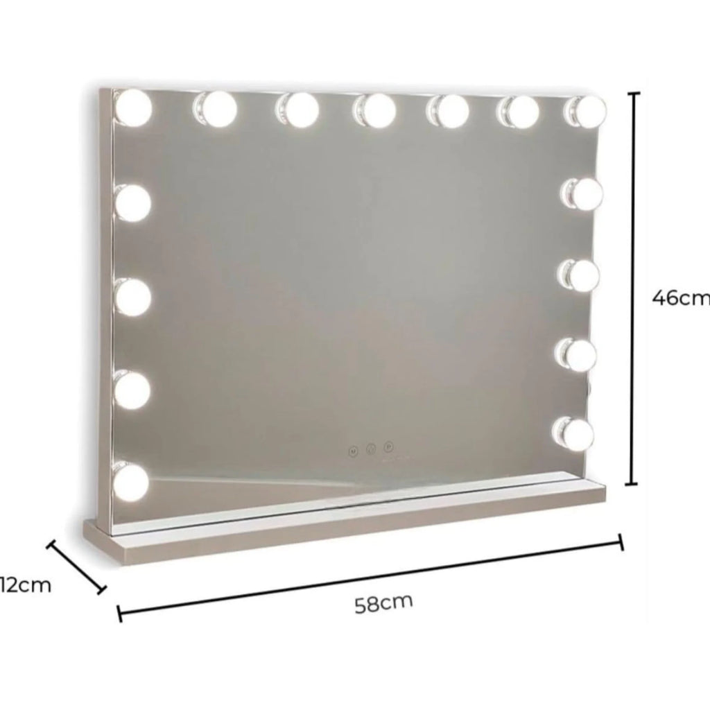 Makeup Mirror with LED Lighting: Docker with 15 Or 12 Bulbs, 3 Modes of Light, Touch Control, USB Rechargeable Makeup Mirror with Magnification and Makeup Light (ESP001 3990 6990 D1)