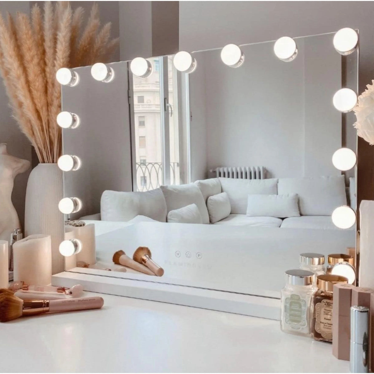 Makeup Mirror with LED Lighting: Docker with 15 Or 12 Bulbs, 3 Modes of Light, Touch Control, USB Rechargeable Makeup Mirror with Magnification and Makeup Light (ESP001 3990 6990 D1)