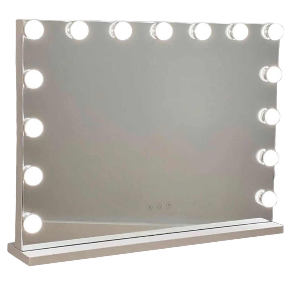 Makeup Mirror with LED Lighting: Docker with 15 Or 12 Bulbs, 3 Modes of Light, Touch Control, USB Rechargeable Makeup Mirror with Magnification and Makeup Light (ESP001 3990 6990 D1)