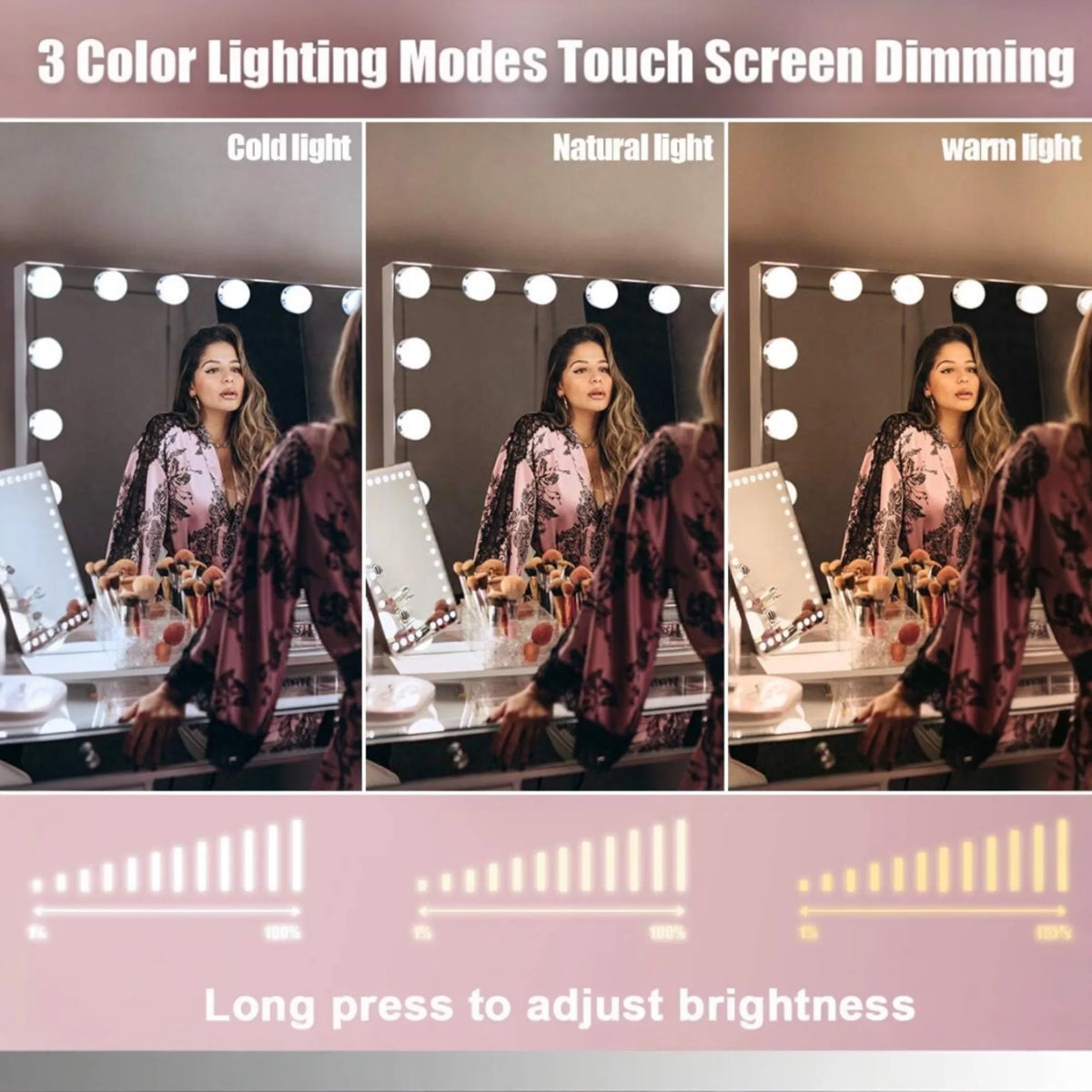 Makeup Mirror with LED Lighting: Docker with 15 Or 12 Bulbs, 3 Modes of Light, Touch Control, USB Rechargeable Makeup Mirror with Magnification and Makeup Light (ESP001 3990 6990 D1)