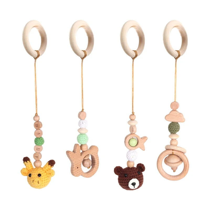 4 Pcs Beech Wood Baby Play Gym Frame Newborn Activity Fitness Rack Hanging Pendants Toys Crochet Rattle Teether Kids Room Decor
