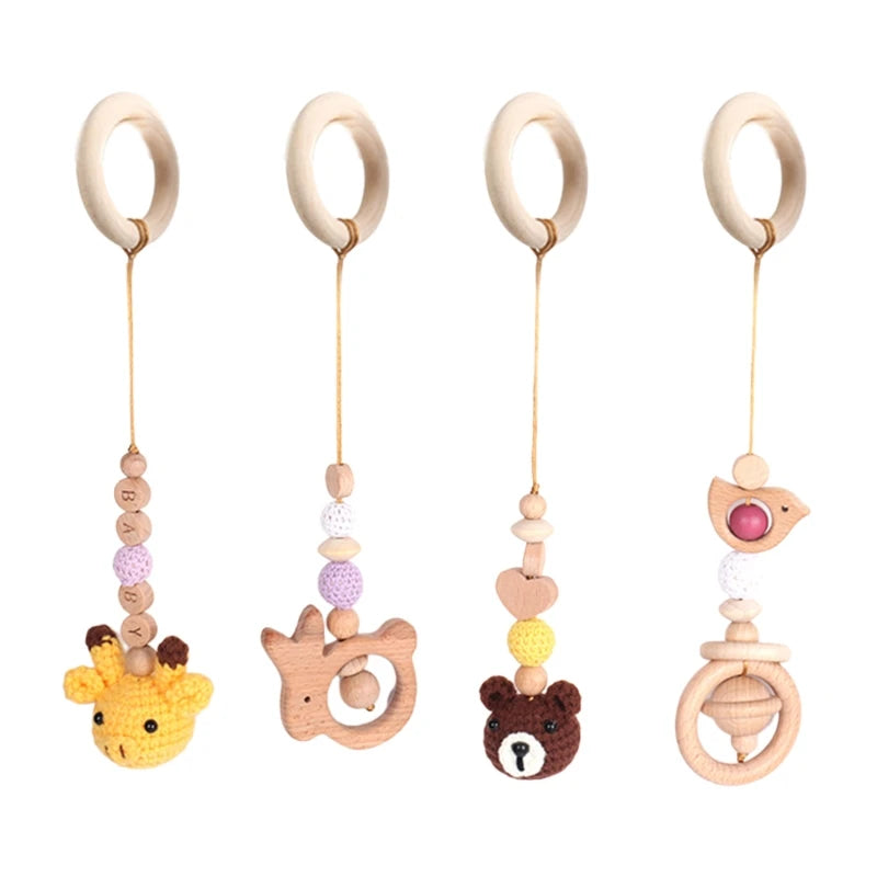 4 Pcs Beech Wood Baby Play Gym Frame Newborn Activity Fitness Rack Hanging Pendants Toys Crochet Rattle Teether Kids Room Decor