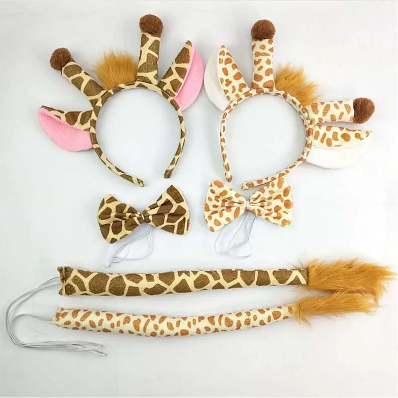 Festival Party Hairy Giraffe Hair Hoop Tail Tie Set Headband Halloween Christmas Costume Cosplay Headwear