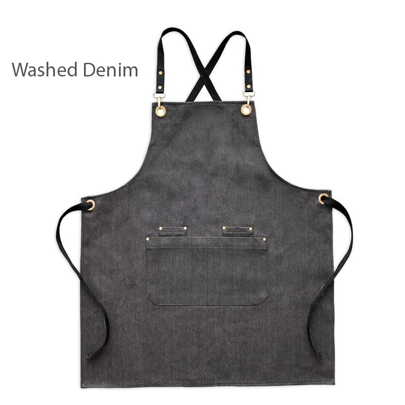 Kitchen Apron Heavy Duty Canvas Barber Work Aprons Unisex Cross Straps Adjustable Salon Hairdresser Bib PU Leather Apron for Men