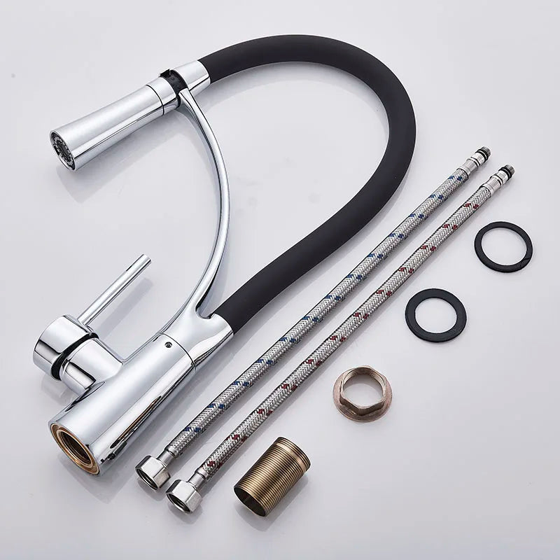 Black/Nickel/Chrome/Gold Rubber Kitchen Faucet Sink Faucet 360 Degree Rotation Pull Down Stream Sprayer Hot Cold Water Mixer Tap