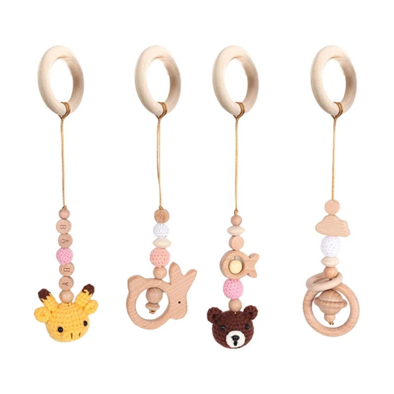 4 Pcs Beech Wood Baby Play Gym Frame Newborn Activity Fitness Rack Hanging Pendants Toys Crochet Rattle Teether Kids Room Decor