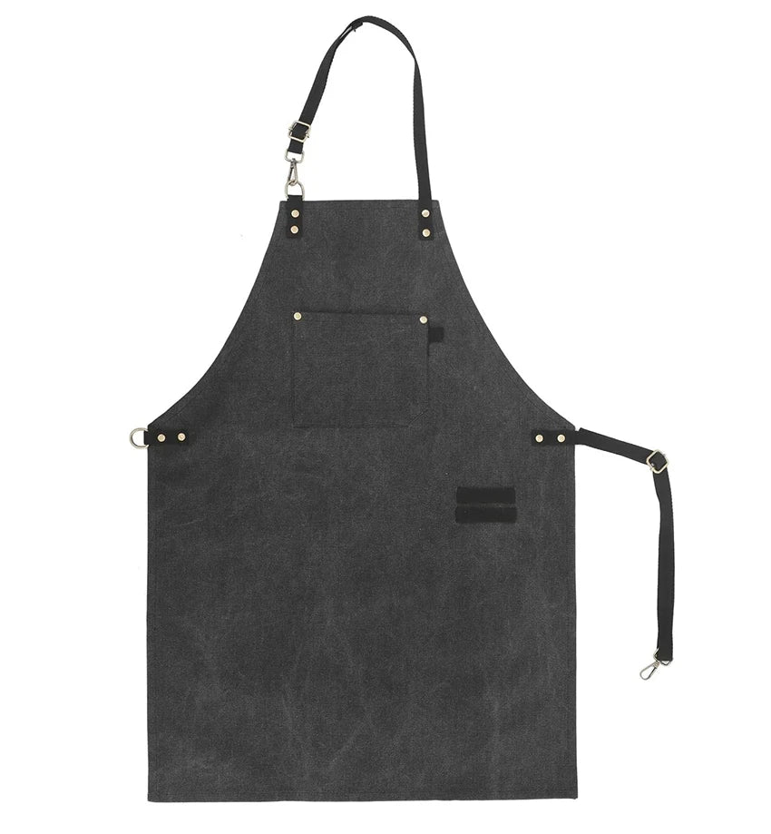 Kitchen Apron Heavy Duty Canvas Barber Work Aprons Unisex Cross Straps Adjustable Salon Hairdresser Bib PU Leather Apron for Men