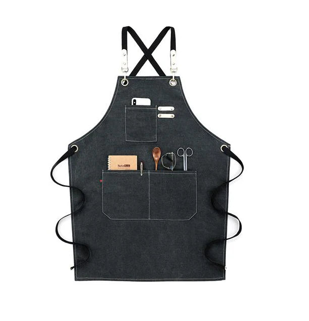 Kitchen Apron Heavy Duty Canvas Barber Work Aprons Unisex Cross Straps Adjustable Salon Hairdresser Bib PU Leather Apron for Men