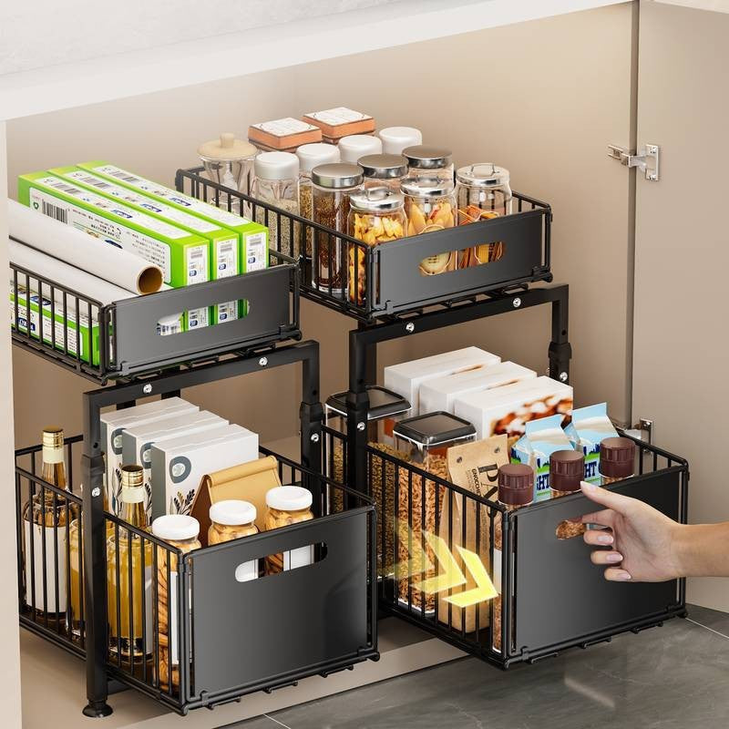 Cross-Border Kitchen Under-Sink Storage Rack Countertop Drawer-Type Storage Rack Seasoning Rack Under-Sink Storage Pull-Out Basket