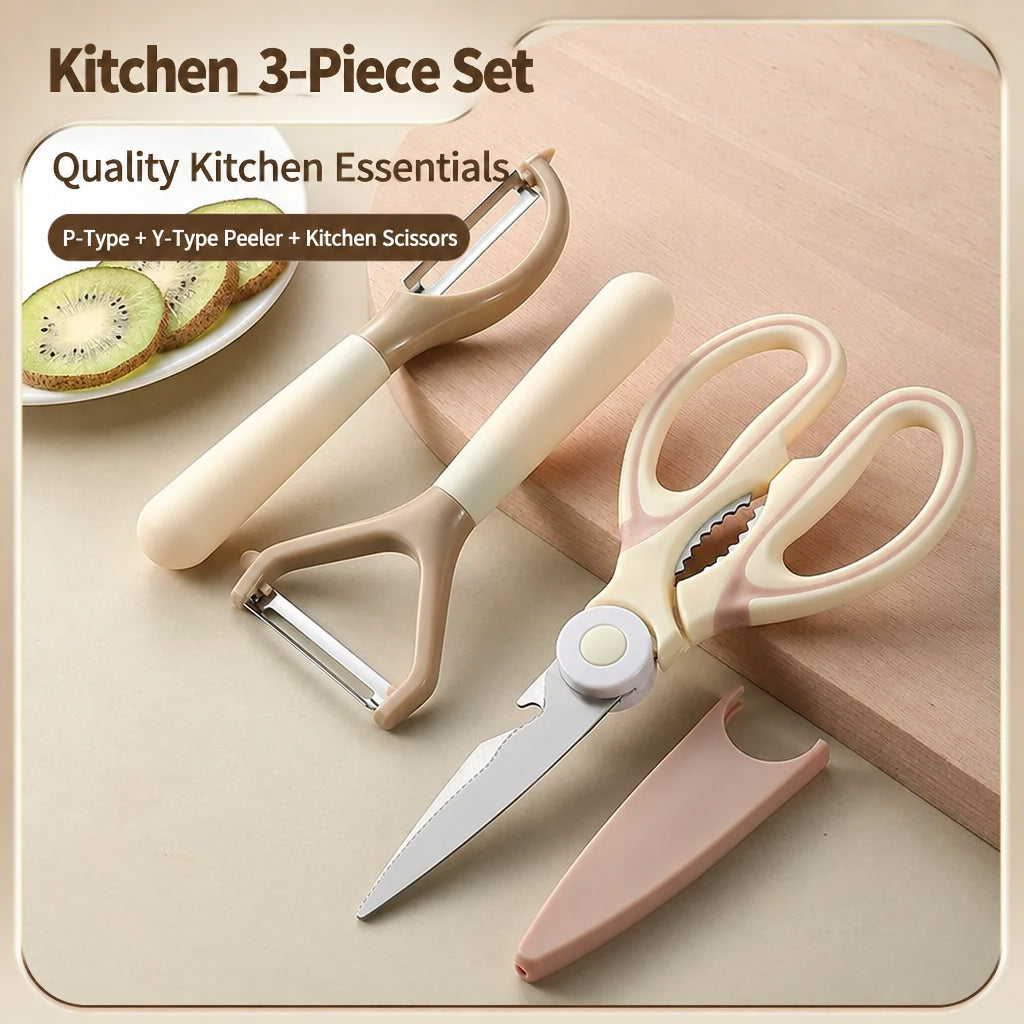 Kitchen Scissors Milk Coffee Color Panda Scissors Multifunctional Chicken Bone Scissors Stainless Steel Household Scissors Fruit Peeling Knife Set