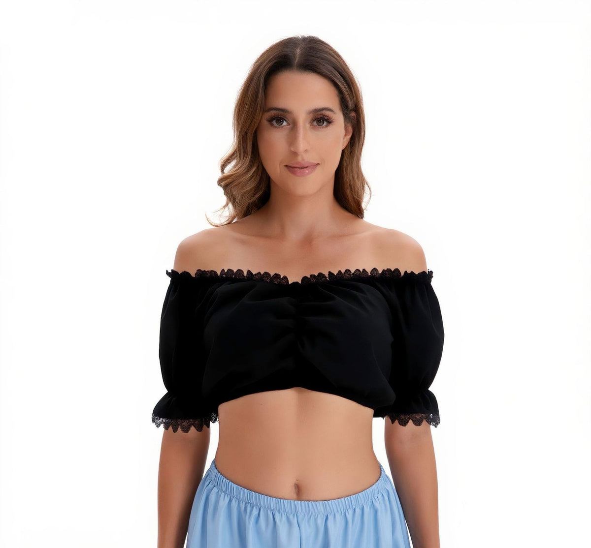 Amazon Foreign Trade New Black and White Ding Dong Suit German Oktoberfest Clothing Top Short-Sleeved Shirt for Women