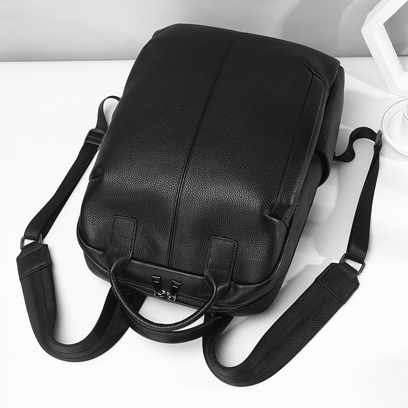 First-Layer Cowhide Backpack, Trendy Brand, High-End Handbag, School Bag, 15-Inch Commuter Leather Computer Business Bag for Men