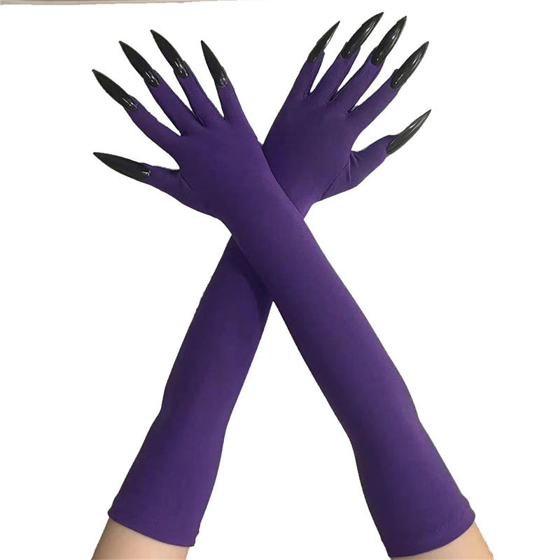 48cm European and American Fashion Halloween Gloves Long Nails Ghost Claw Gloves Long Performance Props Costume Black Red Claw
