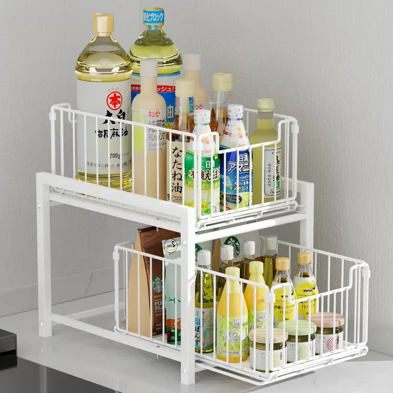 Cross-Border Kitchen Under-Sink Storage Rack Countertop Drawer-Type Storage Rack Seasoning Rack Under-Sink Storage Pull-Out Basket
